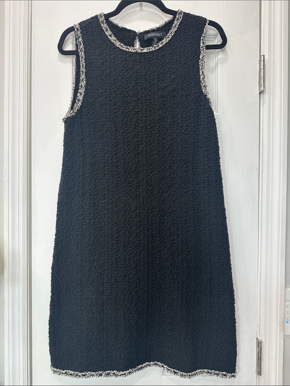 Ellen Tracy Black Tweed-Trim Sleeveless Midi Dress